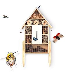 Blumfeldt Domček pre hmyz, plechová strecha, vrátane nožičiek, celoročne obývateľný, borovicové drevo