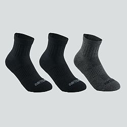 ARTENGO Detské športové ponožky RS500 stredne vysoké 3 páry čierno-sivé čierna 35-38