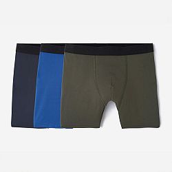 DECATHLON Súprava 3 pánskych priedušných boxeriek z mikrovlákna tmavomodré / modré / kaki modrá 2XL