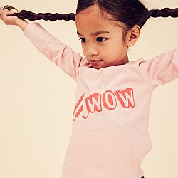 DOMYOS Detské tričko s dlhým rukávom na cvičenie ružové 18 m (76-81 cm)