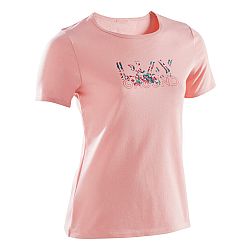 DOMYOS Dievčenské tričko 100 na cvičenie ružové s potlačou ružová 14-15 r (160-166 cm)