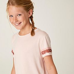 DOMYOS Dievčenské tričko na cvičenie 320 bavlnené ružové 8-9 r (131-140 cm)