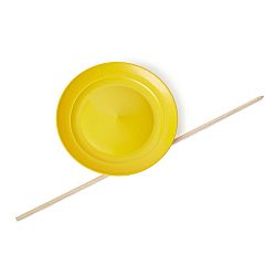 DOMYOS Žonglovací tanier s drevenou paličkou žltý