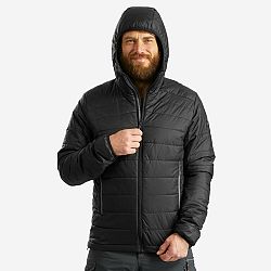 FORCLAZ Pánska prešívaná bunda MT100 na horskú turistiku s kapucňou do -5 °C čierna L