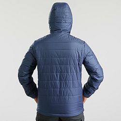 FORCLAZ Pánska prešívaná bunda MT100 na horskú turistiku s kapucňou do -5 °C modrá M