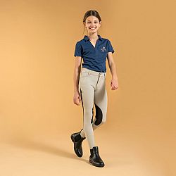 FOUGANZA Detské jazdecké nohavice - rajtky s kolennými nášivkami z ľahkej sieťoviny 500 béžové 12 rokov