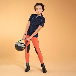 FOUGANZA Detské jazdecké nohavice s kolennými nášivkami 500 Mesh terracotta oranžová 6 rokov