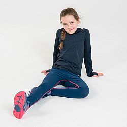 KIPRUN Detské bežecké priedušné tričko s dlhým rukávom Skincare tmavomodré 12-13 r (151-160 cm)