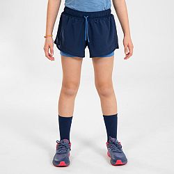 KIPRUN Dievčenské bežecké šortky Dry priliehavé priedušné 2 v 1 modré 14-15 r (160-166 cm)