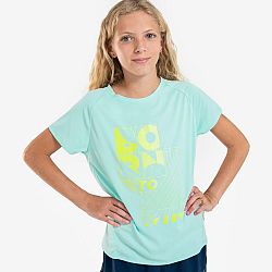 KIPRUN Dievčenské bežecké tričko Dry+ priedušné pastelovo zelené zelená 5-6 r (113-122 cm)