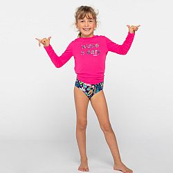 OLAIAN Detské tričko 100 proti UV s dlhým rukávom na surf ružové s potlačou fialová 4-5 r (103-112 cm)