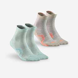 QUECHUA Detské vysoké turistické ponožky Crossocks mentolové zelené/béžové 2 páry zelená 31-34