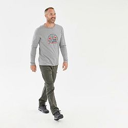QUECHUA Pánske tričko NH100 s dlhými rukávmi svetlosivé šedá 3XL