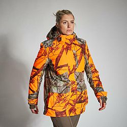 SOLOGNAC Dámska poľovnícka nepremokavá bunda 3 v 1 hrejivá s reflexným maskovaním 500 oranžová 2XS