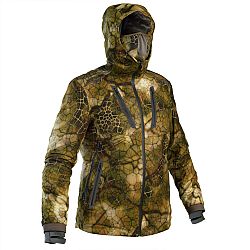 SOLOGNAC Nepremokavá poľovnícka bunda 900 nehlučná hrejivá s maskovaním Furtiv khaki XL