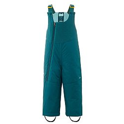 WEDZE Detské hrejivé lyžiarske náprsenkové nohavice 500 Warm zelené tyrkysová 2-3 r (89-95 cm)